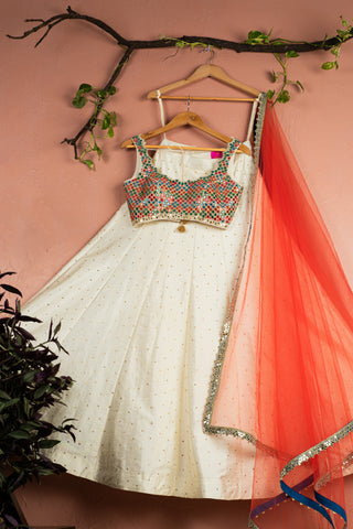 Bridal Lehengas : Peach thai silk metallic rubber foil work ...