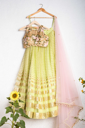 Shop Bollywood Lehenga - Mint Green And Pink Floral Designer Embroidery  Wedding Lehenga Choli At Hatkay