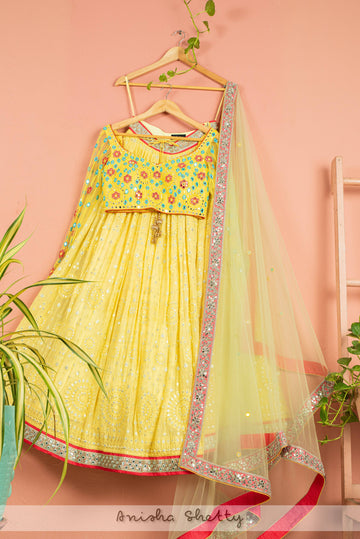 Navy Blue and Yellow Color Combination Designer Lehenga Choli With Dupatta  :: ANOKHI FASHION