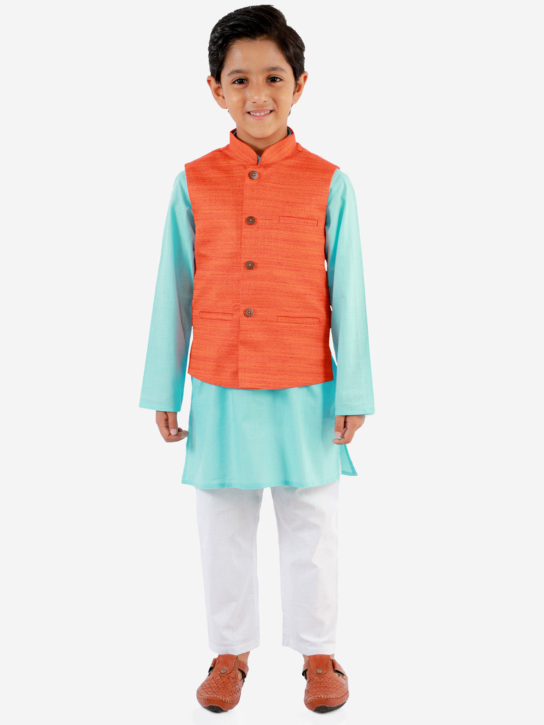 Peach embroidered jacket with kurta pajama – Curato