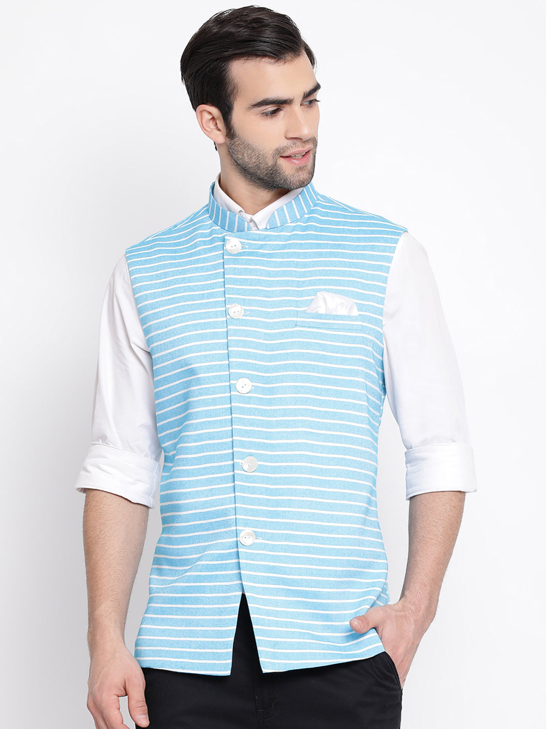 Buy Manyavar Mens Jacket, Nehru Jacket for Men, Ethnic Jacket for Festival,  Wedding, Party, Sleevless Jacket for AdultBlended Viscose (Blue, S) at  Amazon.in