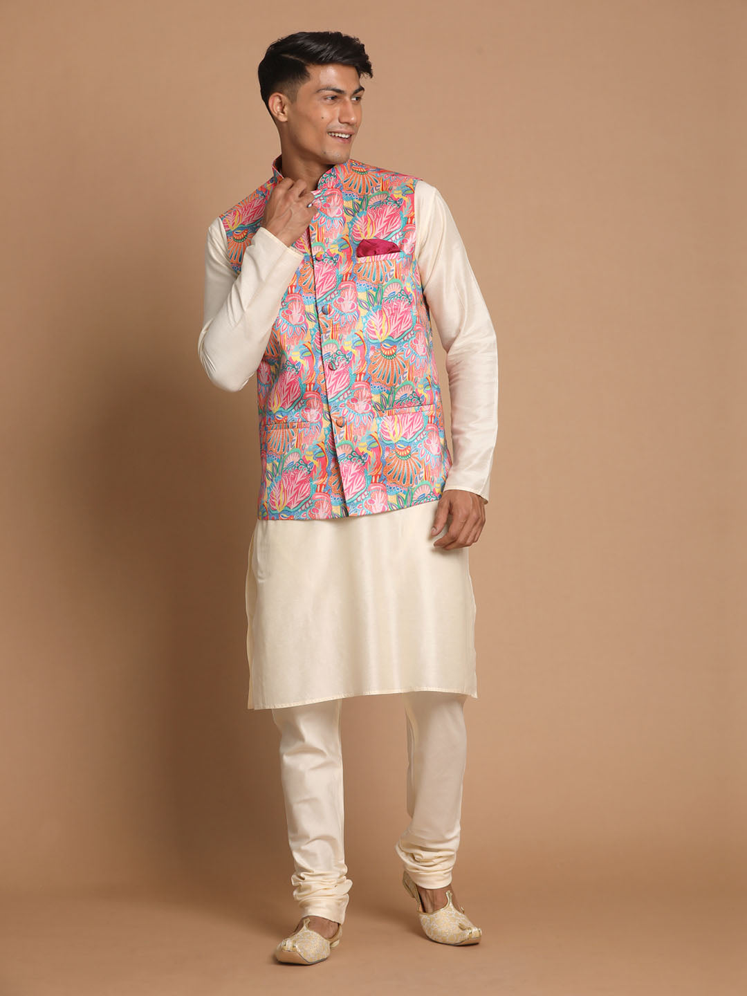 Party Wear Multicolor color Silk fabric Nehru Jacket : 1912959