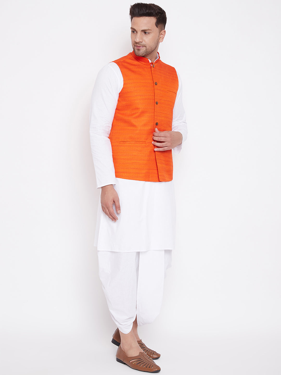 Buy Bollywood Style Handmade Orange White Kurta Pajama Brocade Nehru Jacket  Set Wedding Functions Rakshabandhan Diwali Eid Open Lawn Party Online in  India - Etsy