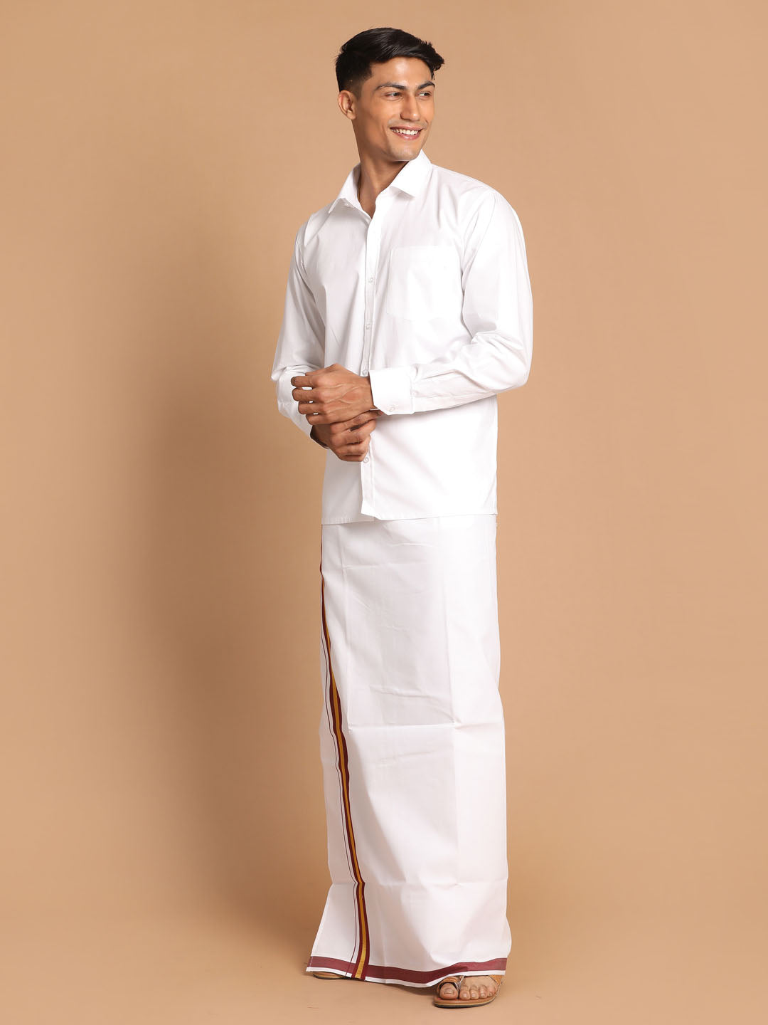 VASTRAMAY Men's White Pure Cotton Shirt And Mundu Set – vastramay