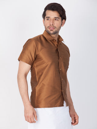 KARNAM Solid Color Men's Silk Shirt | Ethnic and Casual Half Sleeves Art  Silk Shirt - 5XL Off White