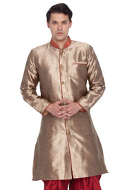 Men's Gold Cotton Silk Blend Sherwani Top