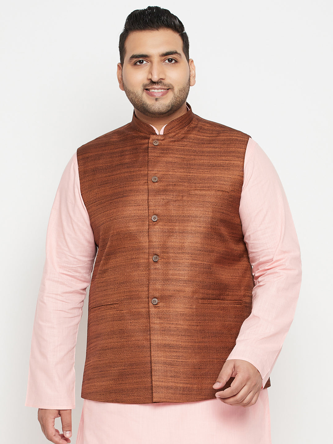 Brown Linen Satin Thread Embroidered Nehru Jacket Design by Smriti By Anju  Agarwal Men at Pernia's Pop Up Shop 2024