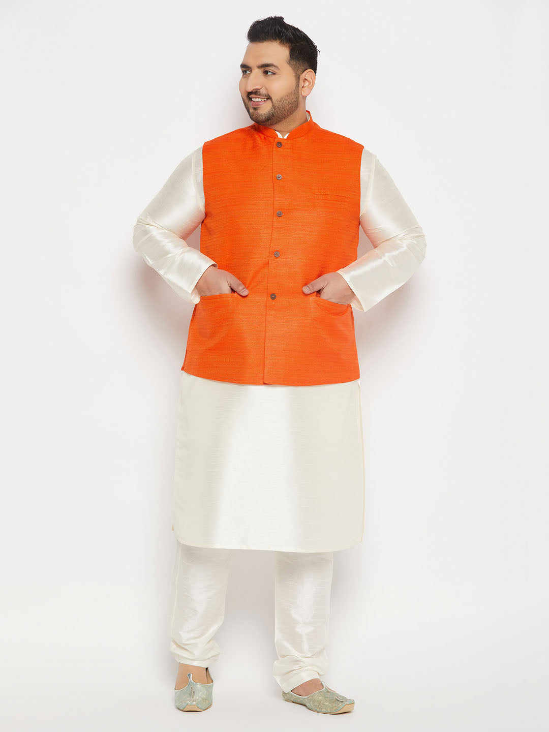 Cream Brocade Readymade Nehru Jacket 193805 | Nehru jackets, Plus size mens  clothing, Plus size mens outfits