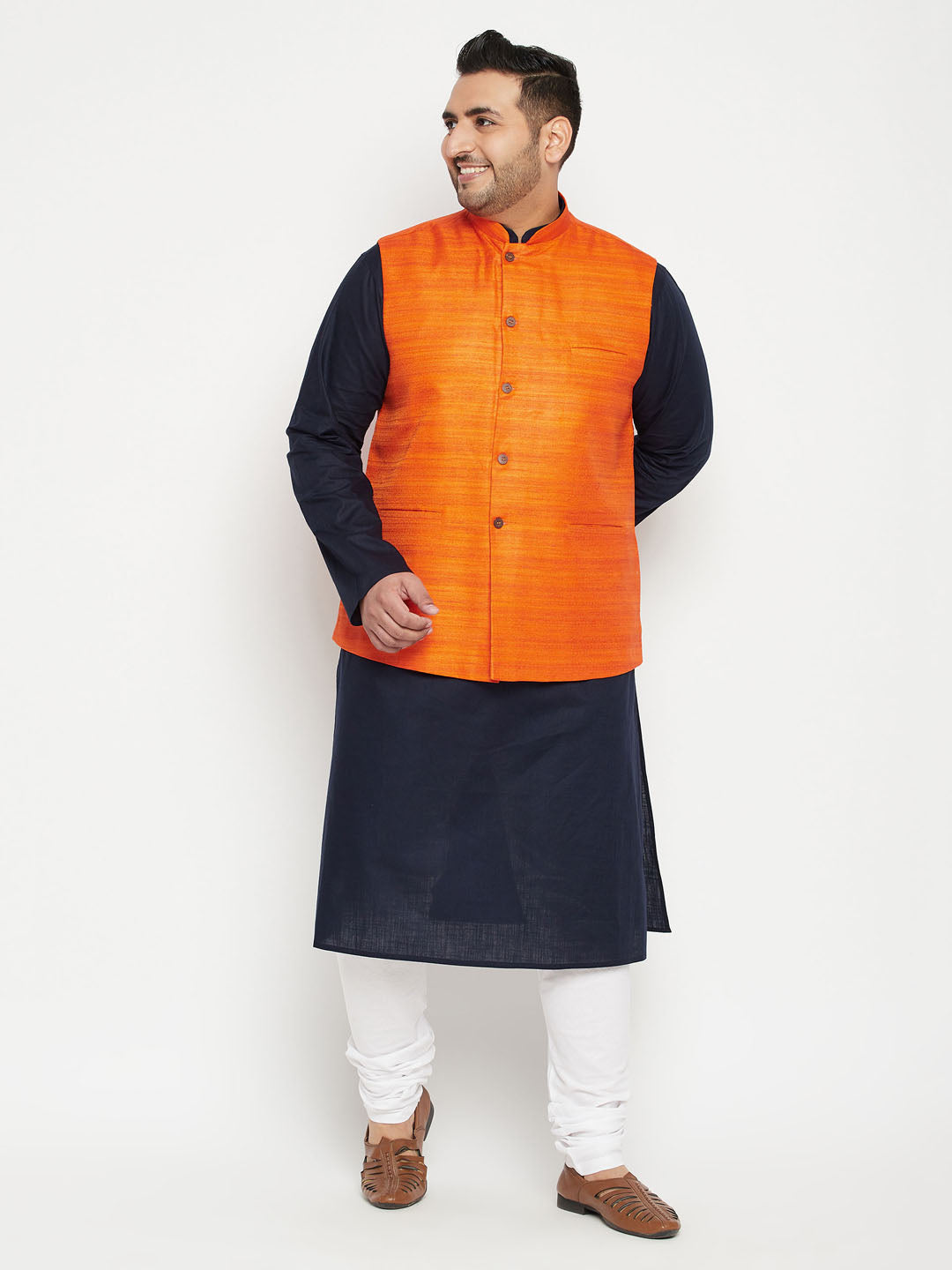 Kisah Men Orange Kurta Jacket Set - Kisah