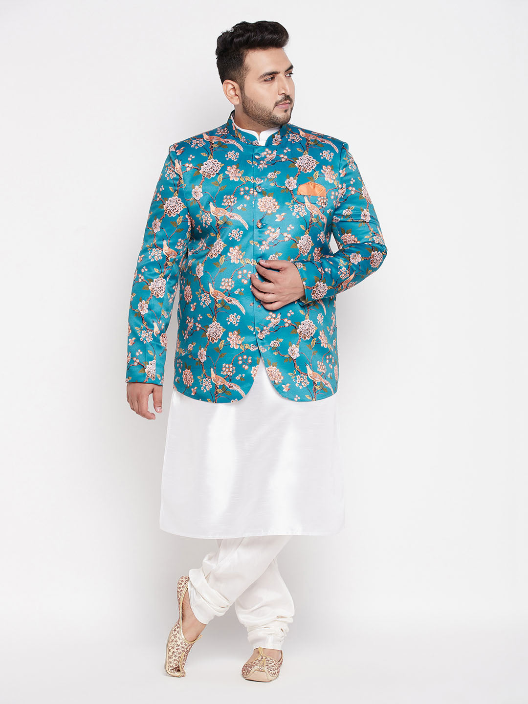 Floral Pattern Purple Half Jodhpuri Jacket With Kurta Pajama Set – Rajanyas