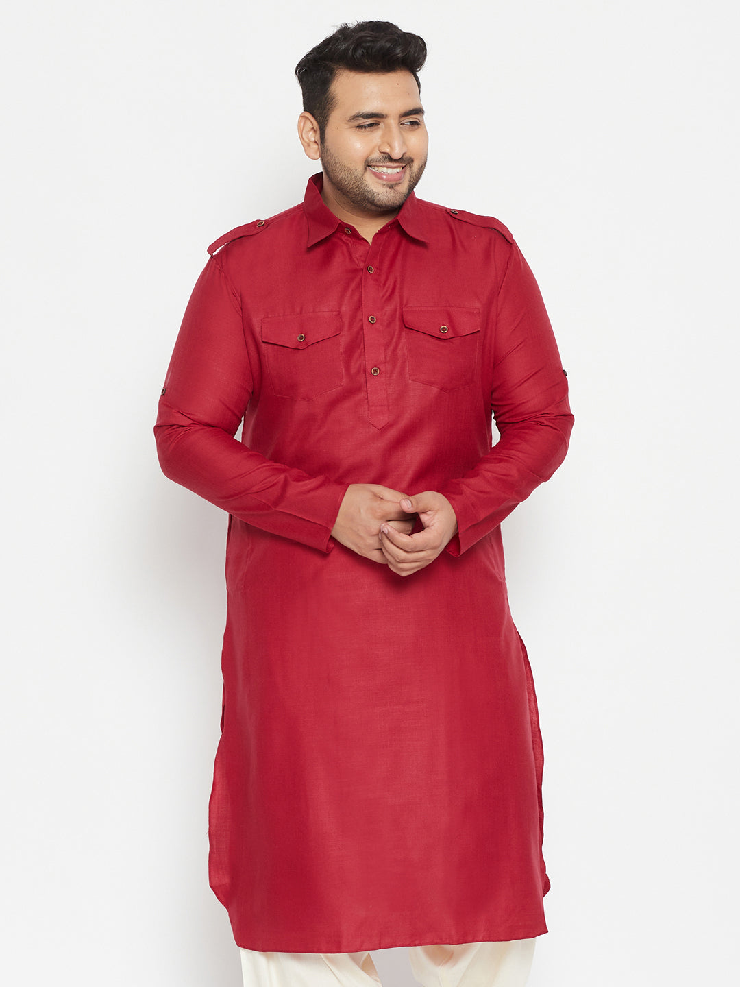 VASTRAMAY Men's Plus Size Maroon and Cream Cotton Blend Pathani Set –  vastramay