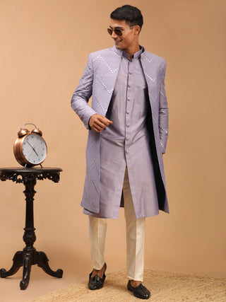 Men's Onion Pink Solid Kurta Pant With Mirror Over Coat Combo Set -  Absolutely Desi