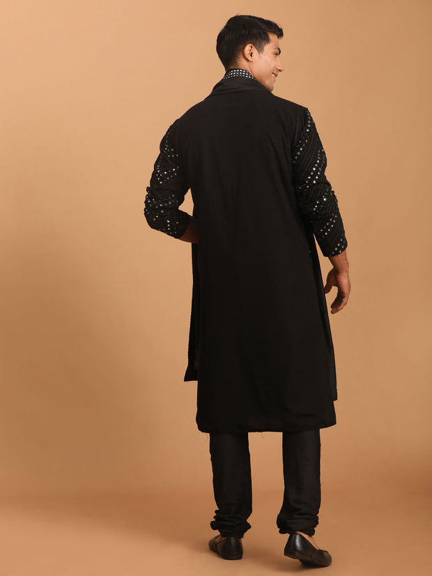 SHRESTHA By VASTRAMAY Men's Black Embroidered Mirror Work Kurta And Black Color Pyjama Set Comes With Mirror Dupatta
