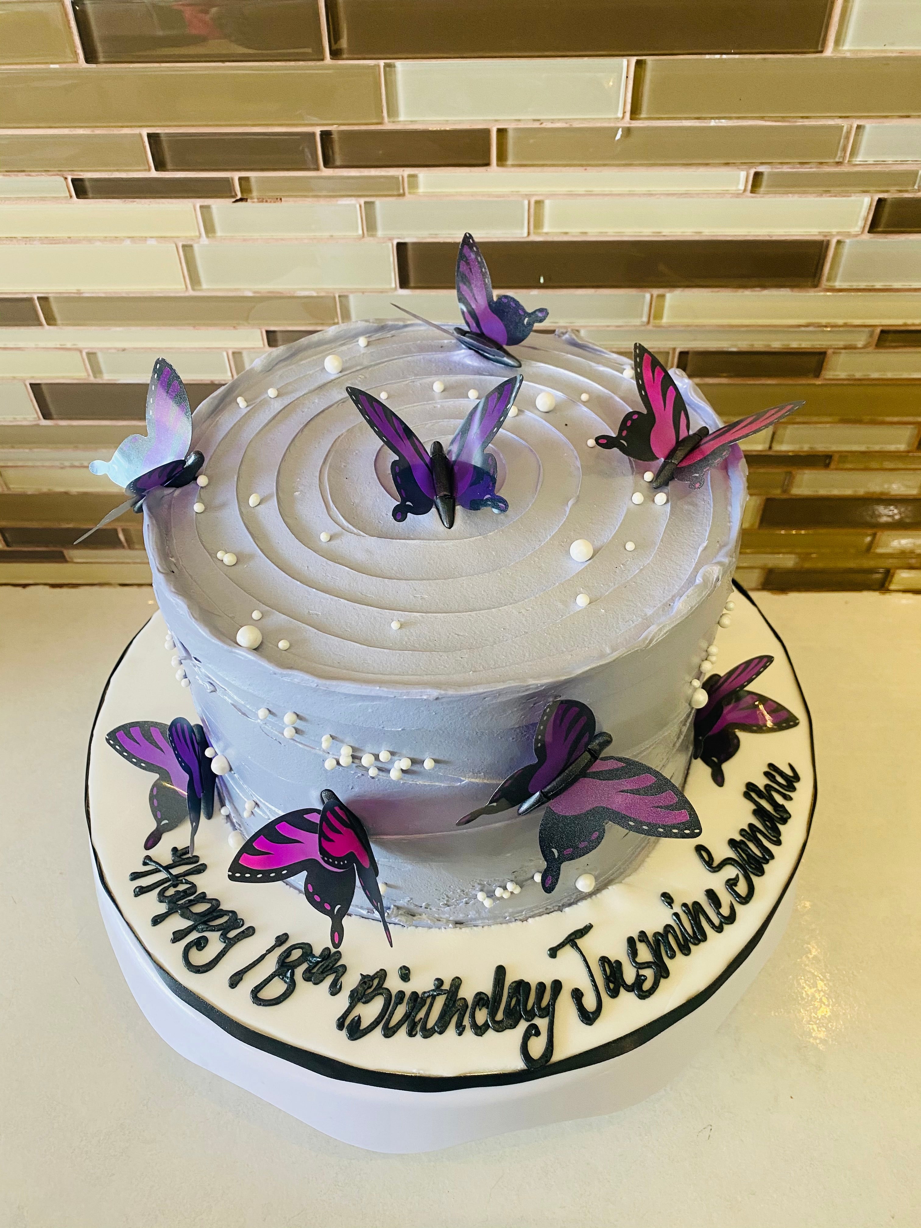 Lavender Butterfly Birthday Cake - Rashmi's Bakery
