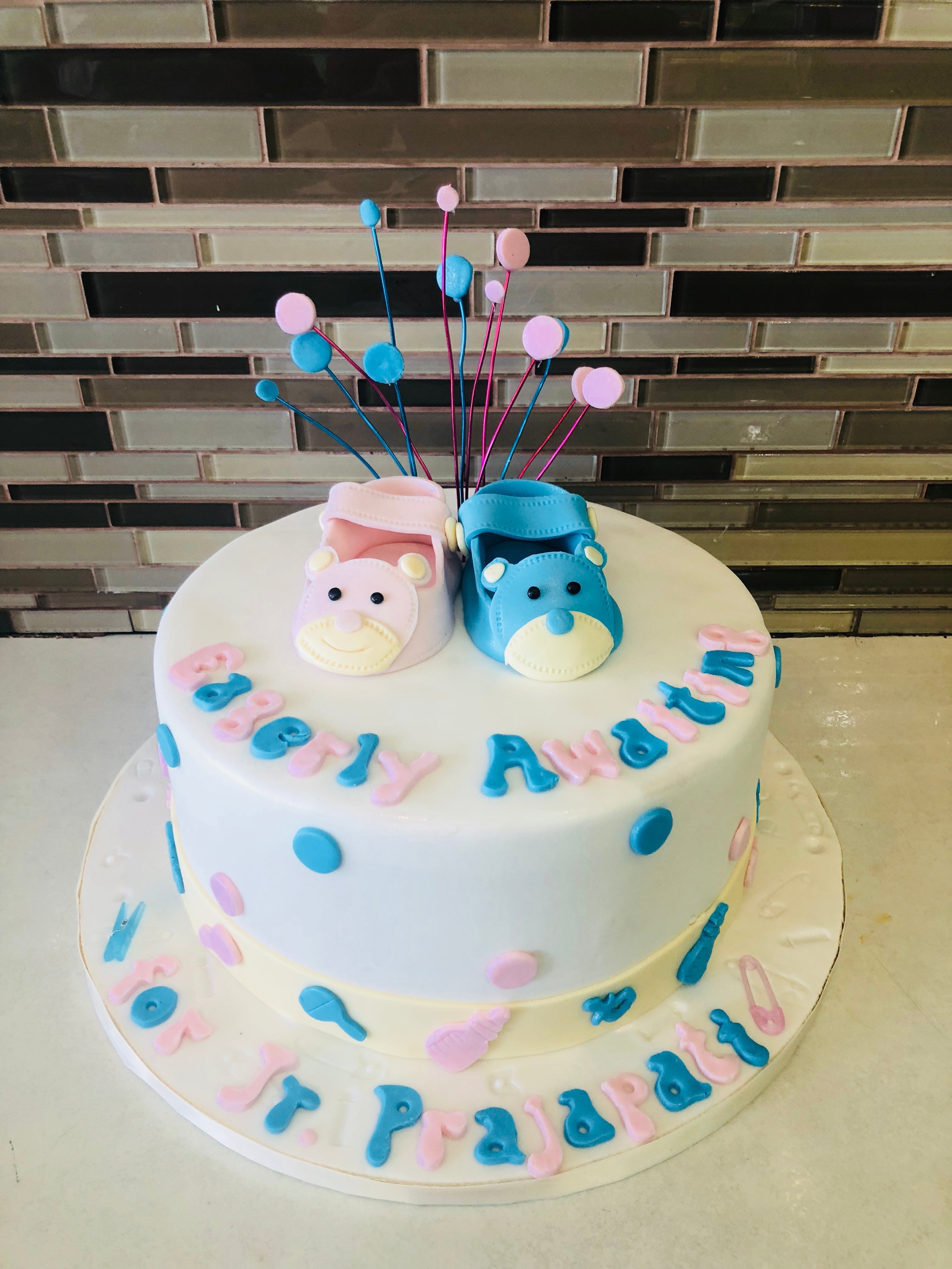 Pink And Blue Fondant Baby Shower Cake Rashmi S Bakery