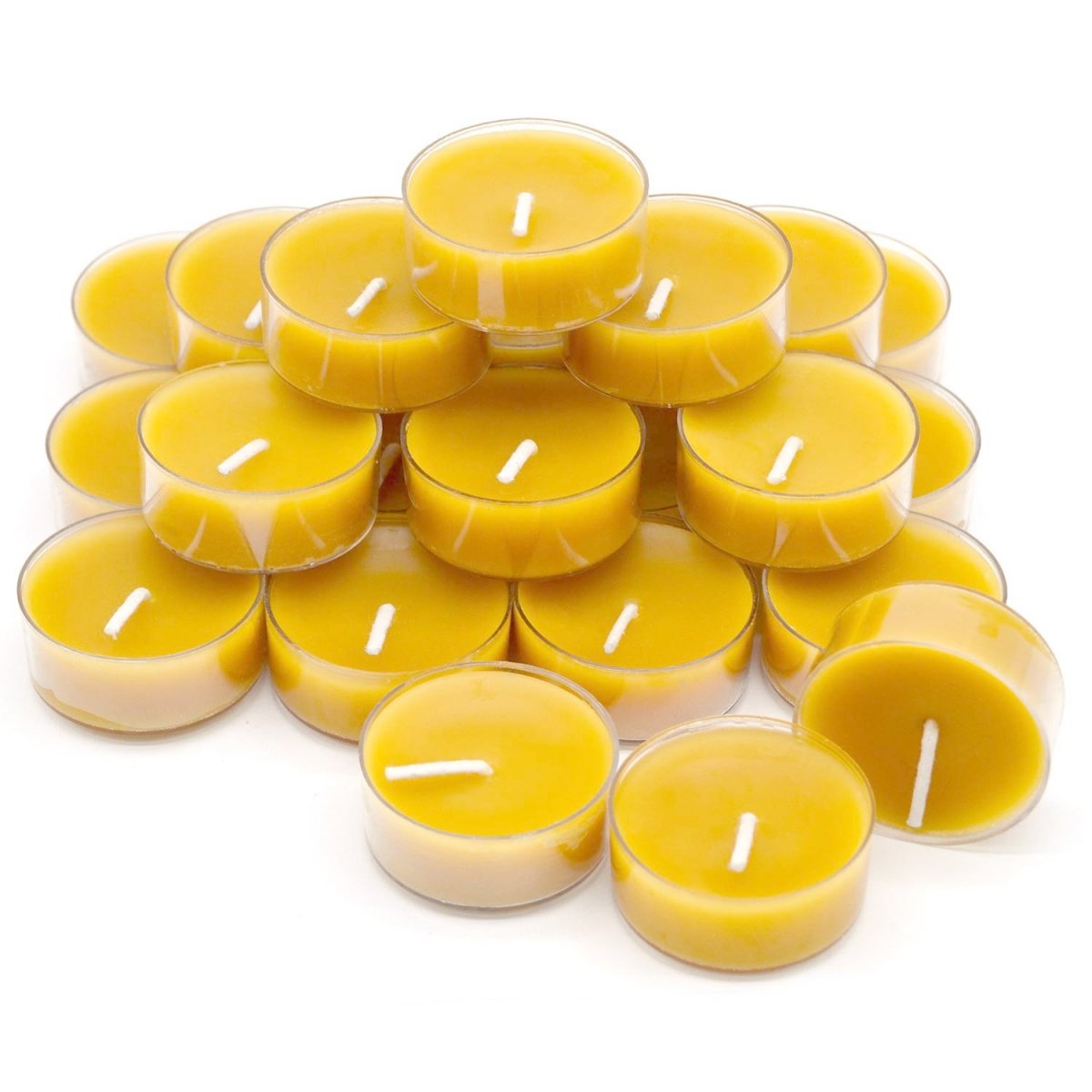 CANDWAX Pure Beeswax Tealight Candles Set of 24 - Handmade Honey Yellow  Beeswax Candles Burns for 3,5 Hours - Smokeless Pure Bees Wax Home Decor