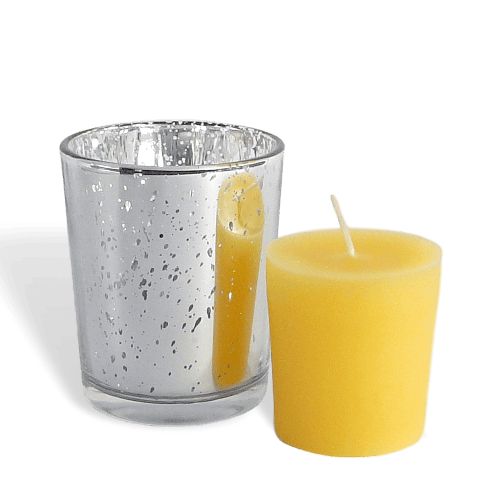 100 Pure Raw Beeswax Votive Candles In Silver Mercury Glass Holder Bcandle 