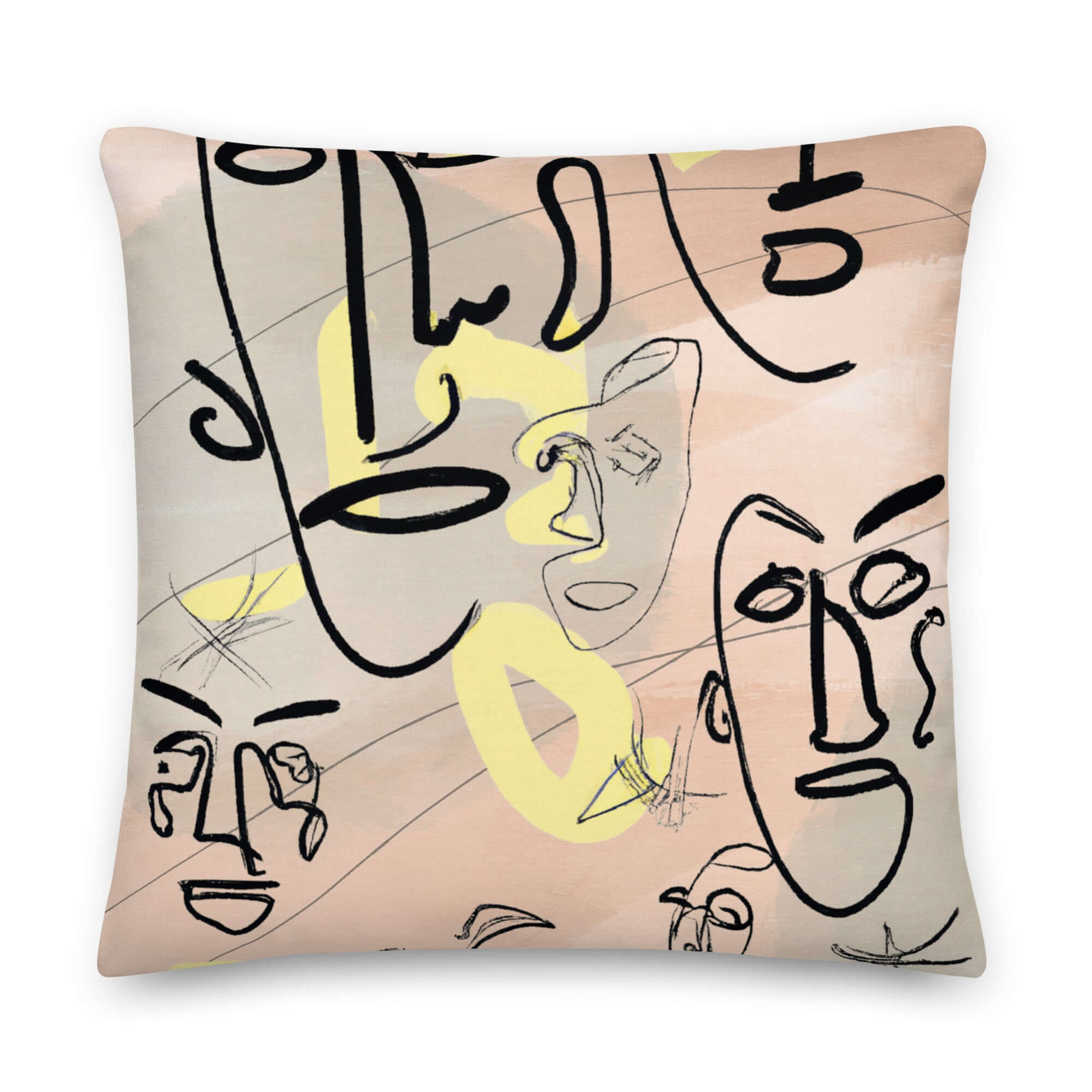 Abstract Berklin Line Art Faces  Premium Throw Pillow Accent Cushion
