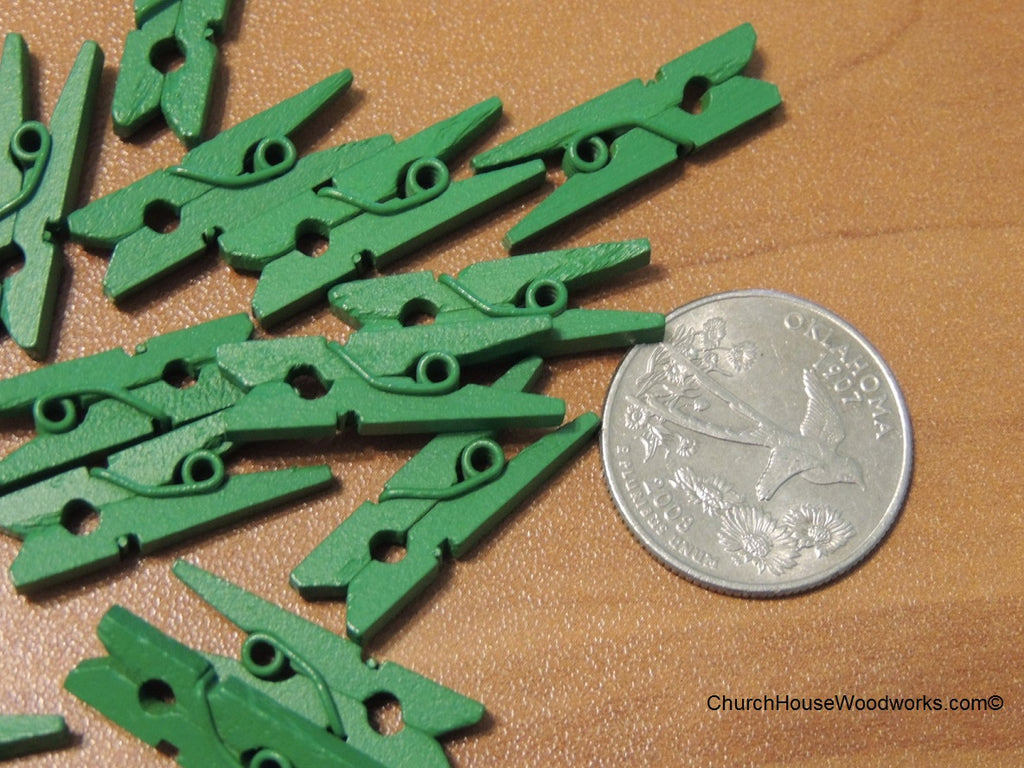 Pack of 100 Dark Green Mini Clothespins by ChurchHouseWoodworks.com