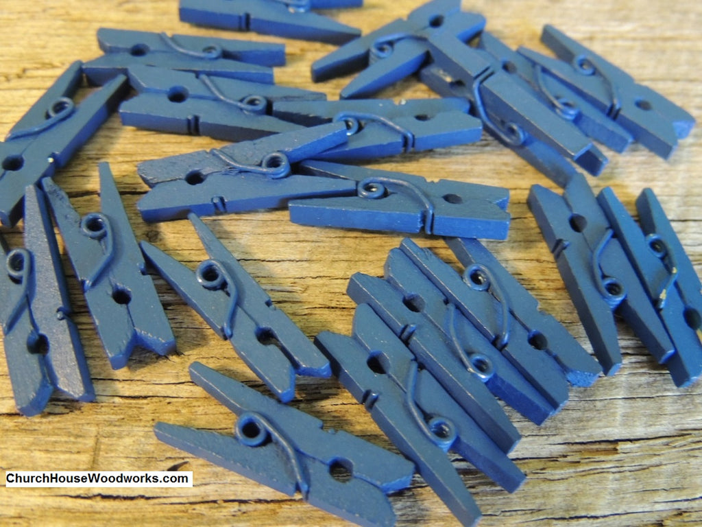 Dark Blue Navy Wood Clothespins by ChurchHouseWoodworks.com Great for weddings, bridal showers, baby showers, birthday party events, DIY crafts and projects.