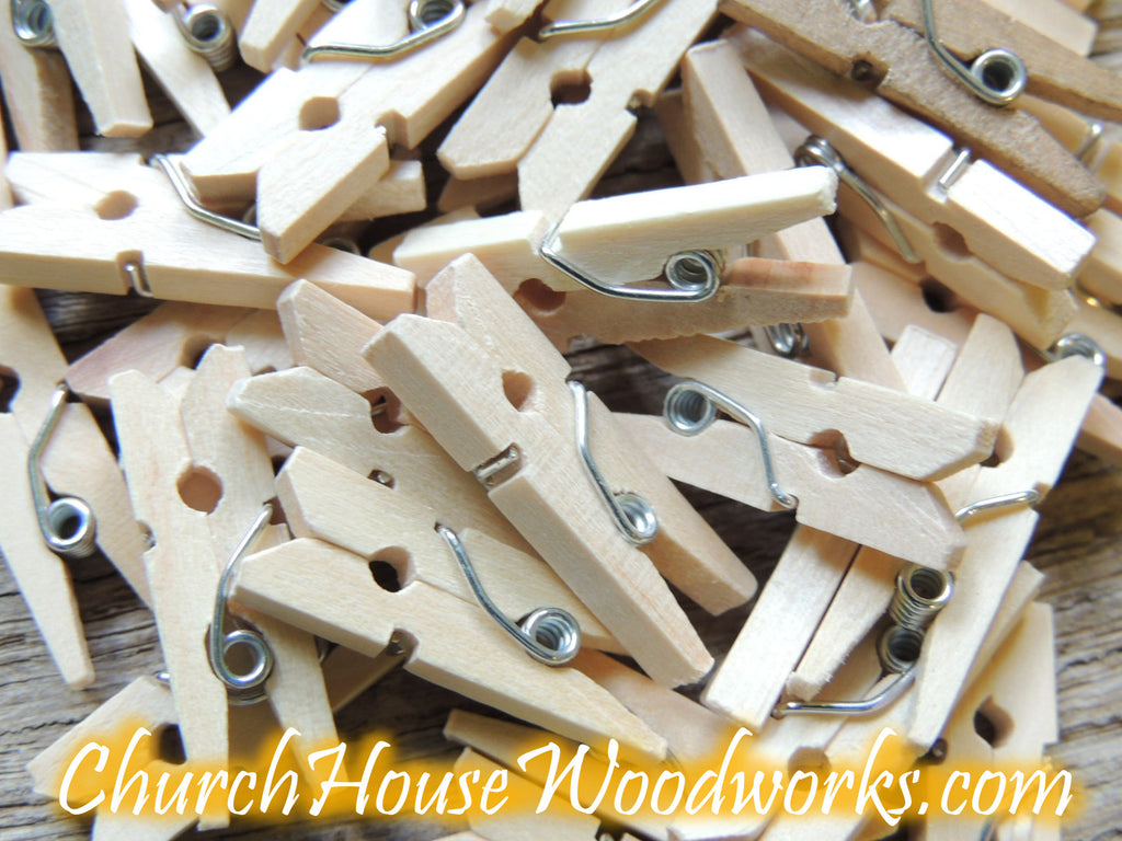 Pack of 100 Mini Natural Wood Clothespins – Church House Woodworks