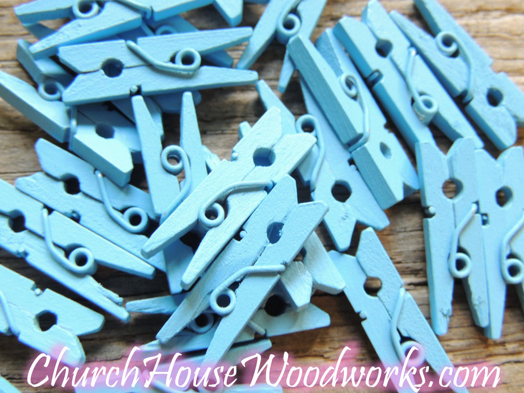 Mini Light Blue Clothespins Pack of 100 by ChurchHouseWoodworks.com