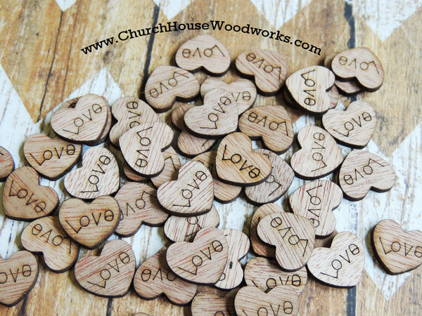 Wood Love Heart Table Confetti Wedding Table Decor