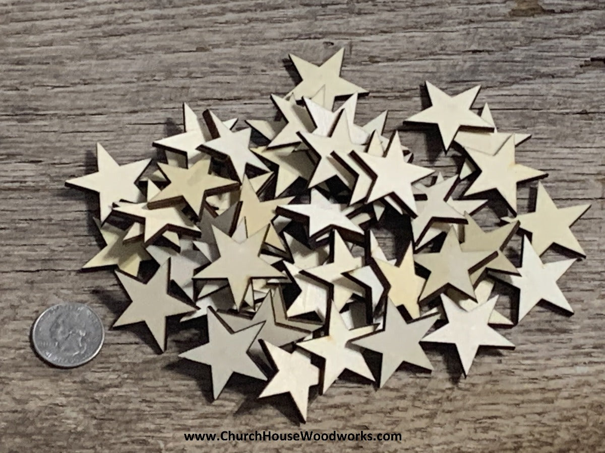 50 Small 1 inch Size Wood Stars