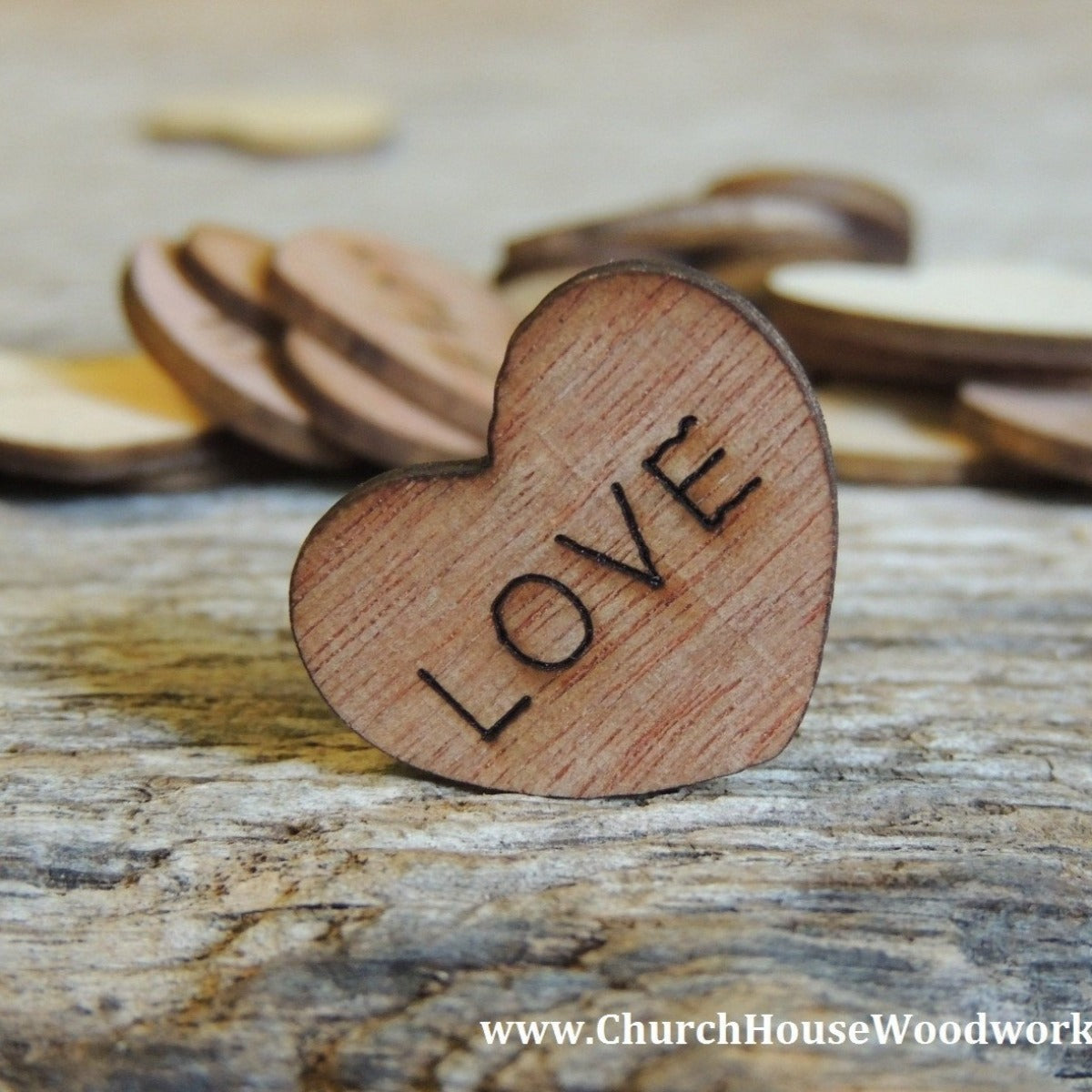 LOVE Wood Hearts - 100 ct - 1 inch Church House Woodworks