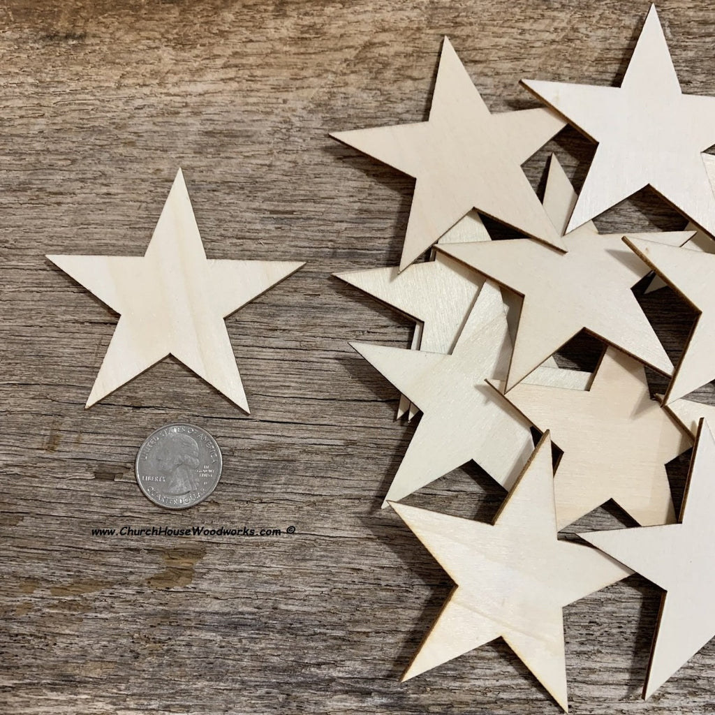3 Inch Wooden Star Christmas Ornaments Set Of 25 For Sale — Church