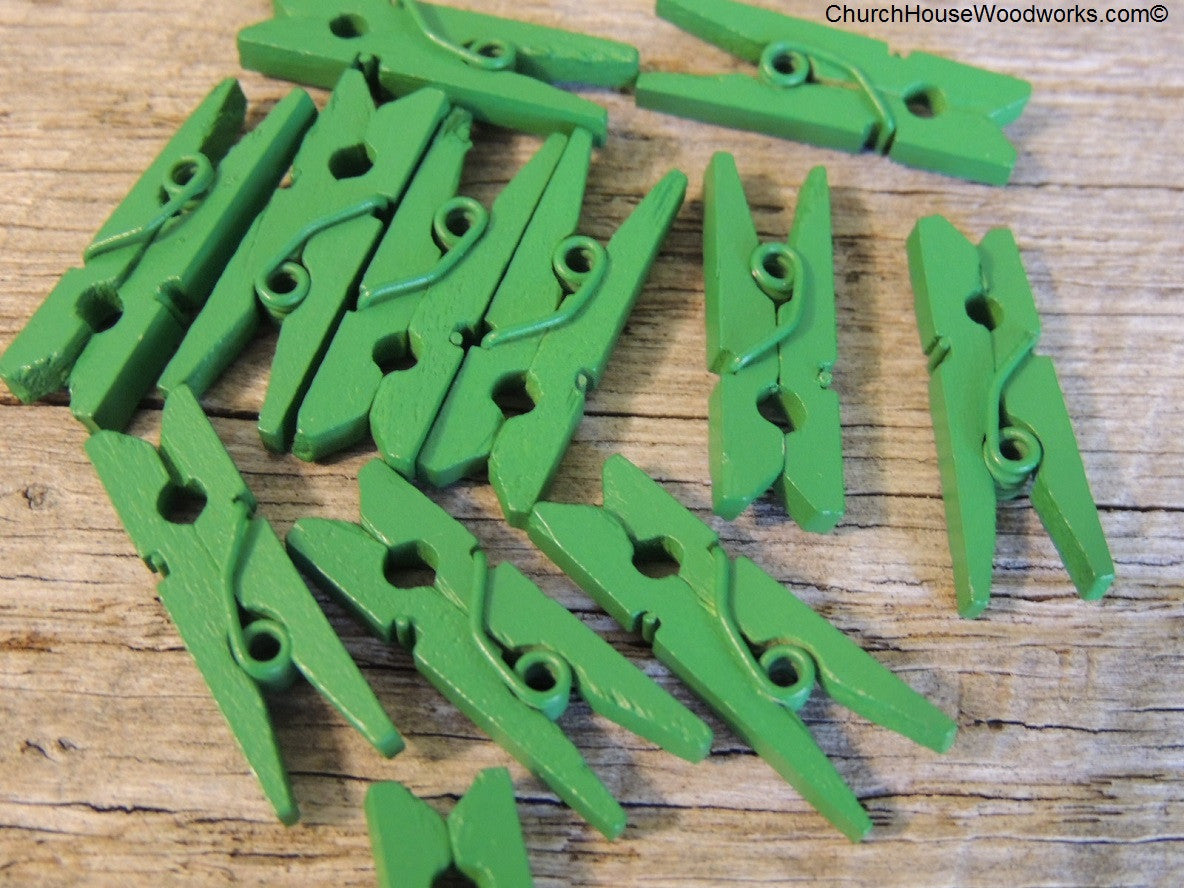 Pack of 100 Mini Dark Green Clothespins – Church House Woodworks