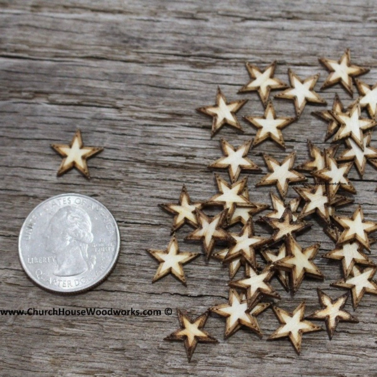 50 Small 1 inch Size Wood Stars
