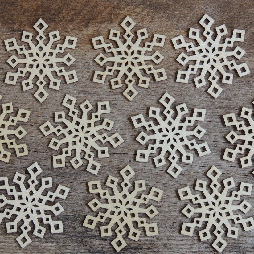 Mini Wood Snowflake Shape 50qty 1 inch