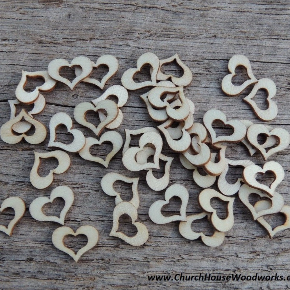 Hollow Wood Hearts - 50 ct - 1/2 inch