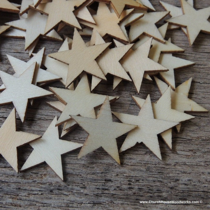 Small 1-1/2 inch Wood Stars- DIY Rustic 