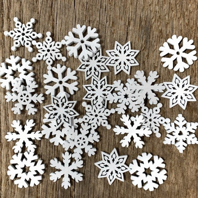 1 Inch SILVER Mini Wood Snowflake Christmas Ornaments 25 QTY