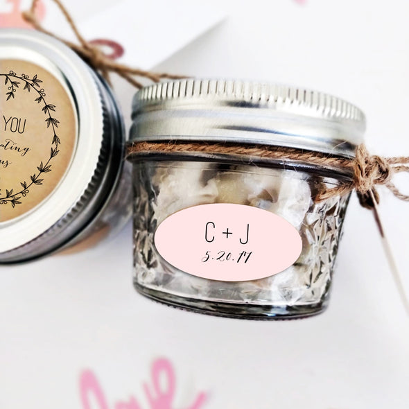 Custom Oval Stickers Labels for Mason Jar Wedding Favors – Once Upon ...