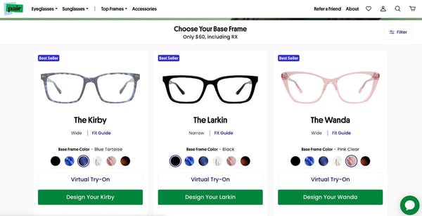 Virtually try on glasses: Pair Eyewear's base frames