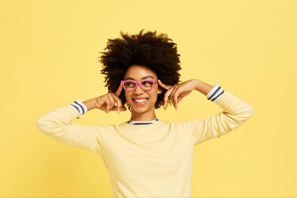 Unique glasses: woman wearing The Larkin eyeglasses