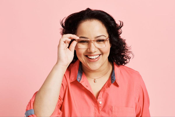 Keep glasses from slipping: woman wearing glasses