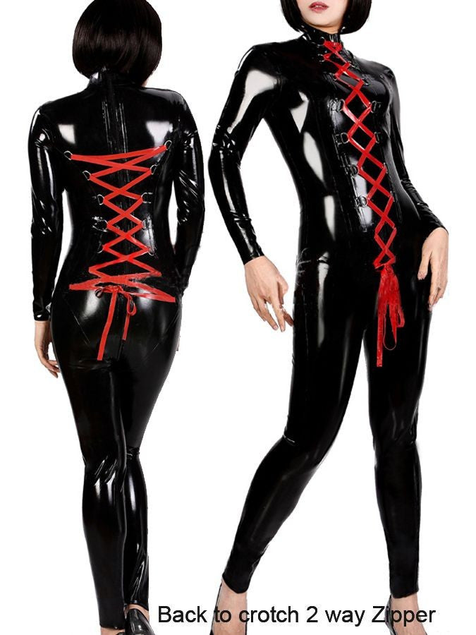 Buy Two Way Zipper Costume Black Vinyl High Quality Catsuit At Sins Temptations For Only Rs 2 594