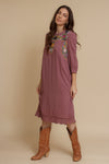 Embroidered floral midi dress, in antique mauve. Image 7