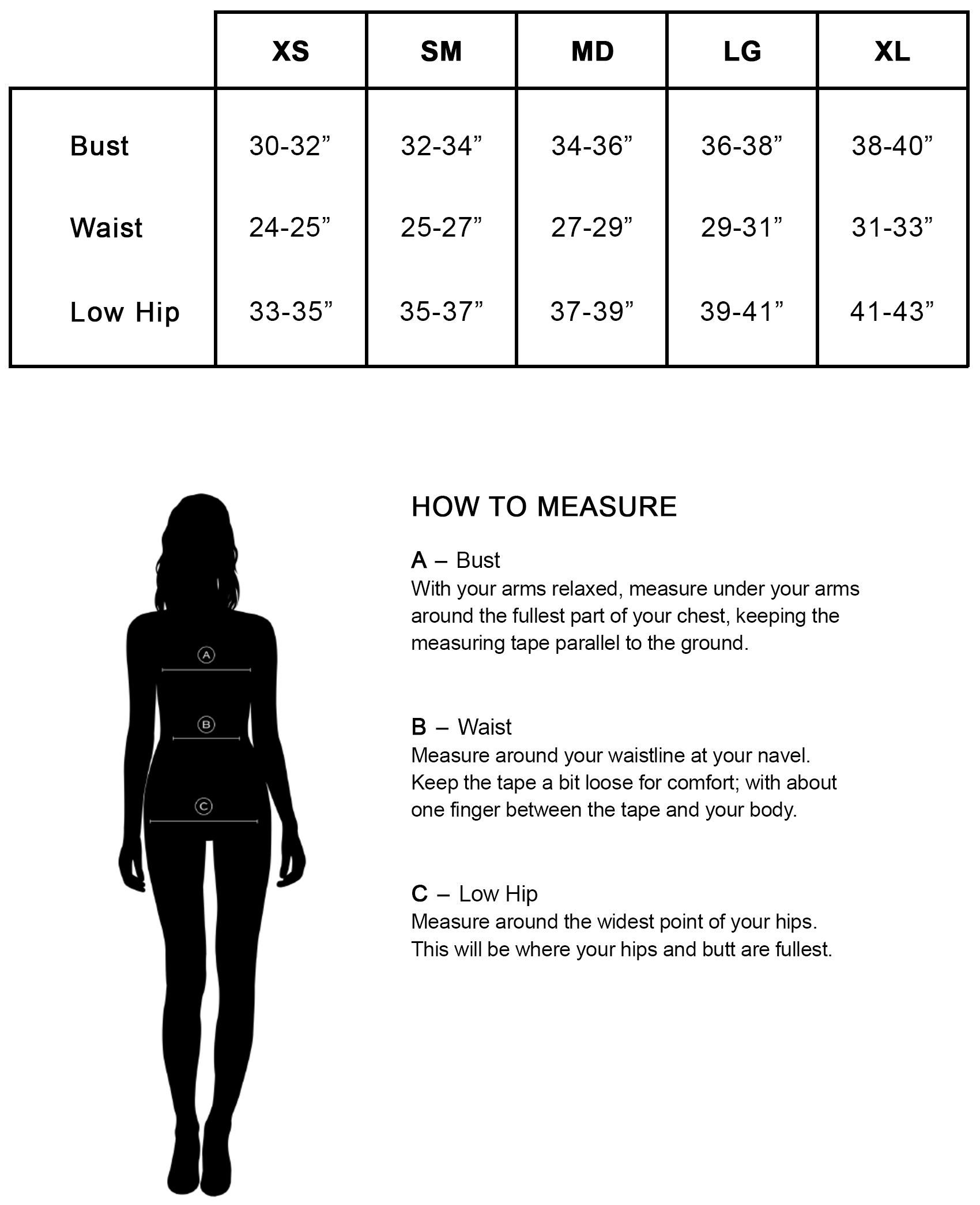 Bardot Size Chart