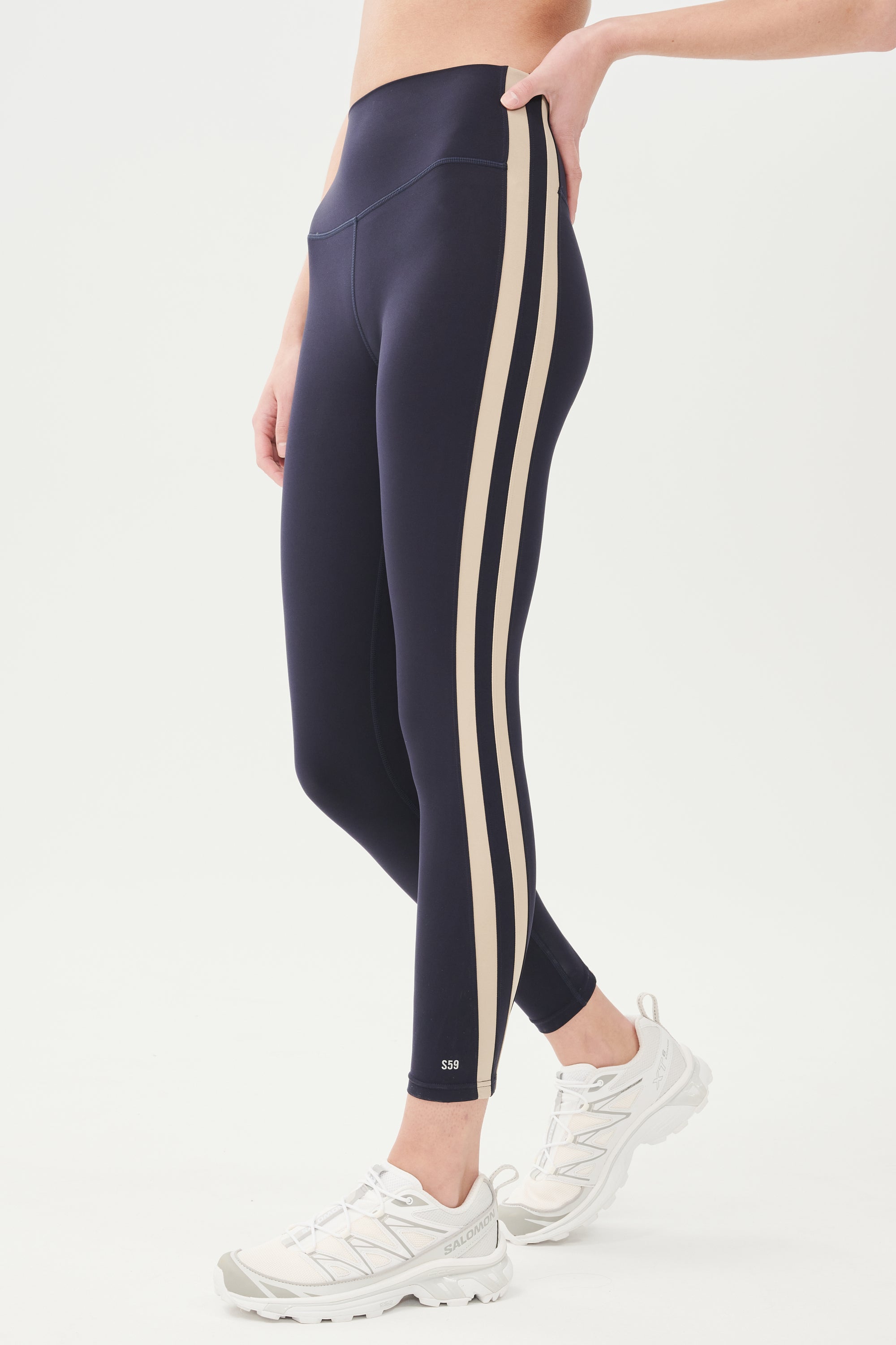 lunar white and white color horizontal striped leggings