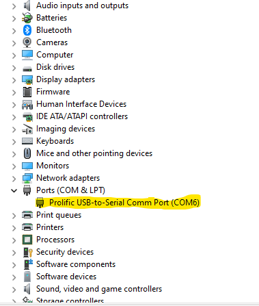 Prolific Comm port now working with Windows 11