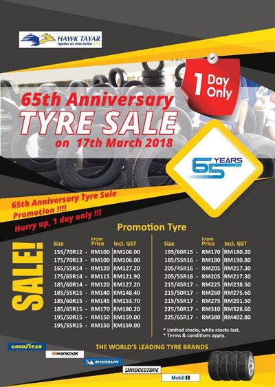 65th ANNIVERSARY TYRE SALE ON 17th MARCH 2018 – Hawk Tyre 