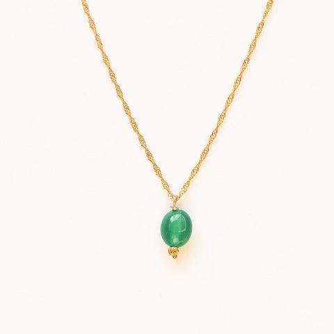 collier scintillant dore agate verte femme