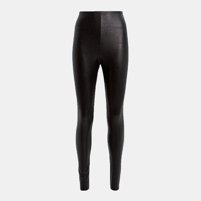 Black Faux Patent Leather Stretch Leggings With High Waist And