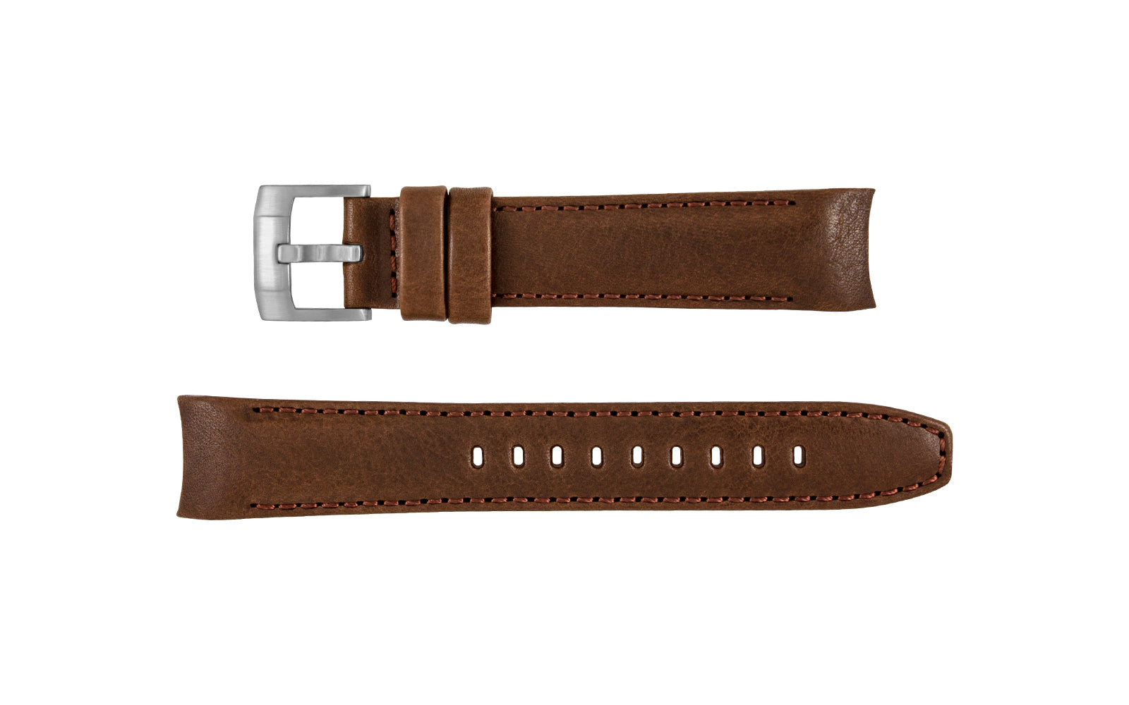 Men's 20mm Rolex Style Curved End Brown Calfskin Leather Watch Strap