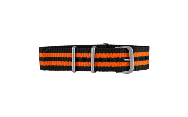 Hadley-Roma Black & Orange Stripe Nylon NATO Watch Strap